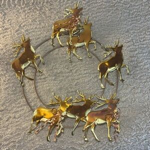 Vintage Brass & Copper Reindeer Wreath Christmas Holiday Door or Wall Decor